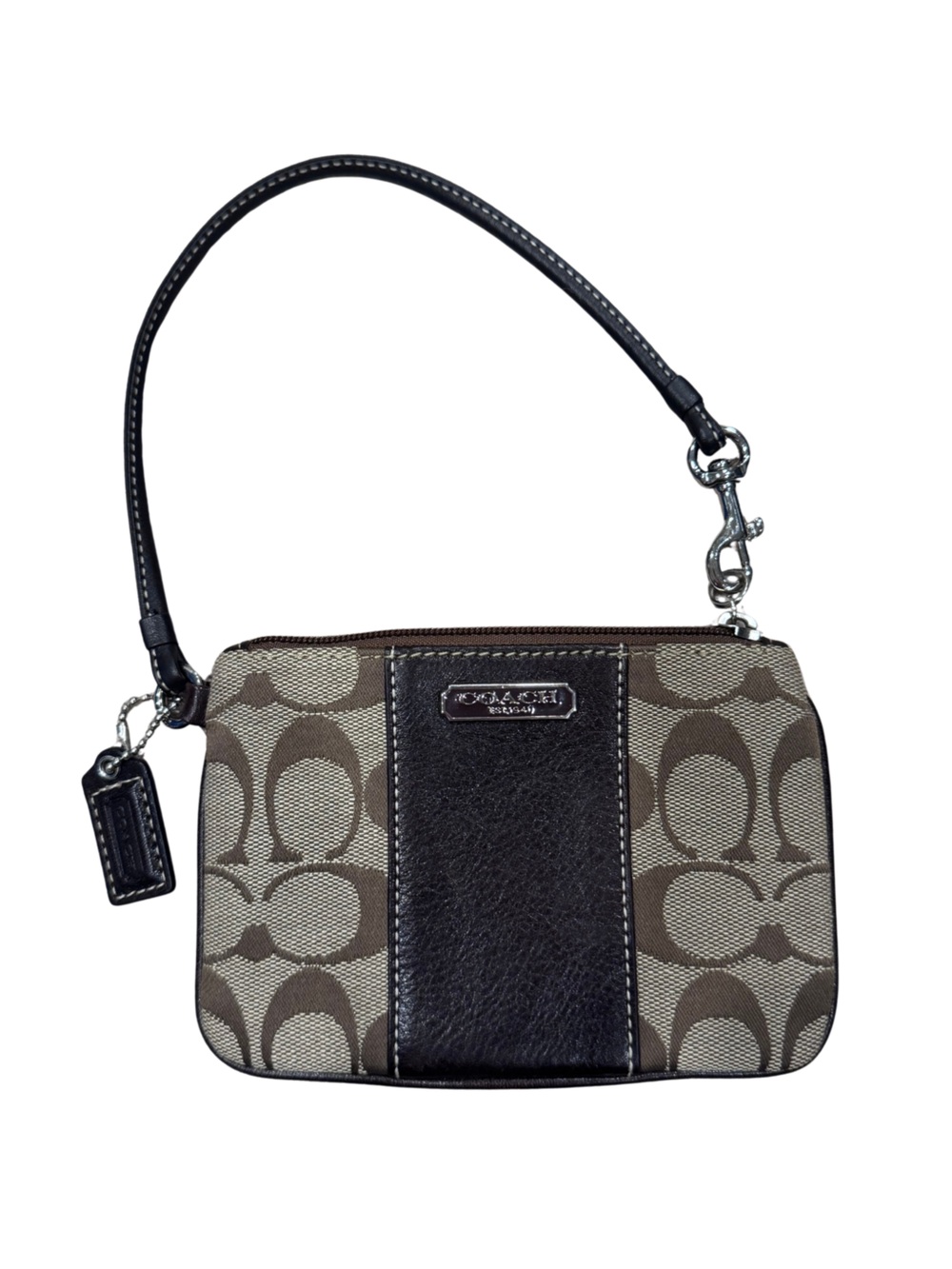 Coach Signature Khaki & Black Wristlet Wallet